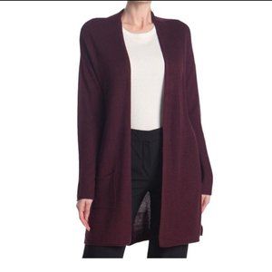 T Tahari Cashmere Blend Cardigan Open Front Long Patch Pocket Coat Burgundy XXS